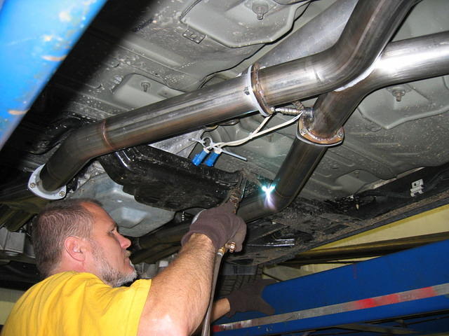 Buster at Work on the Custom Exhaust