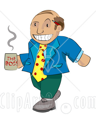 11710-Balding-Boss-Man-In-Mismatched-Clothing-Carrying-A-Cup-Of-Coffee-Clipart-Illustration
